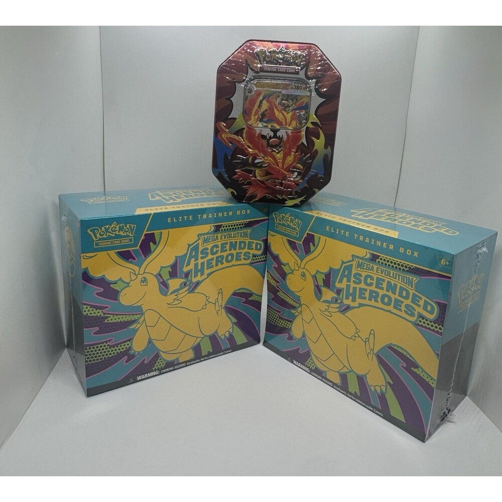 Pokemon TCG Mega Evolution Ascended Heroes Elite Box ETB X2 + Tin X1  New Sealed